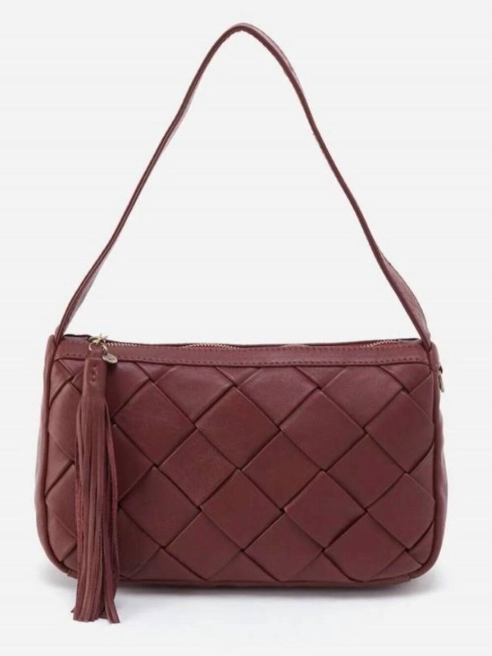 Hobo Kole Bag Berry Woven Leather Tassel Shoulder Handbag Zip Bohemian Old Money